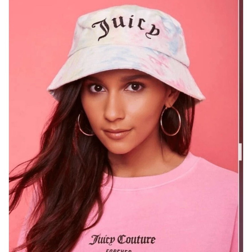 Juicy Couture Terry Cloth Tie Dye Bucket Hat Pastel Pink Blue Crown Logo 90's